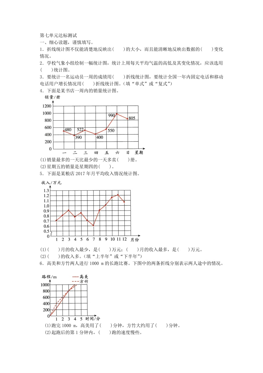 2019年人教版数学五年级下册 第七单元 达标测试附答案_第1页