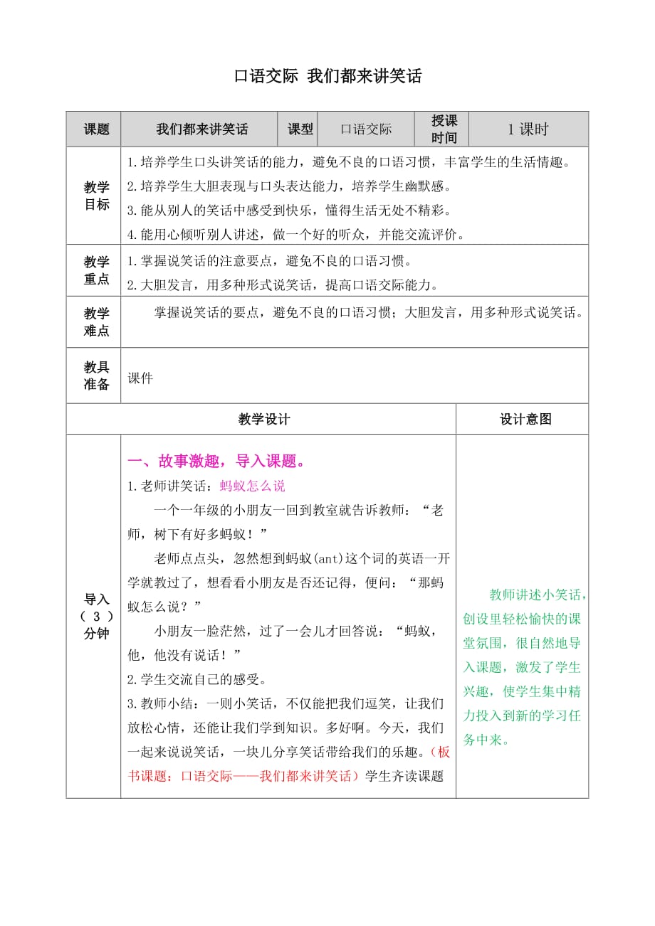 统编教材部编人教版五年级上册语文《口语交际 我们都来讲笑话》教案 (2)_第1页