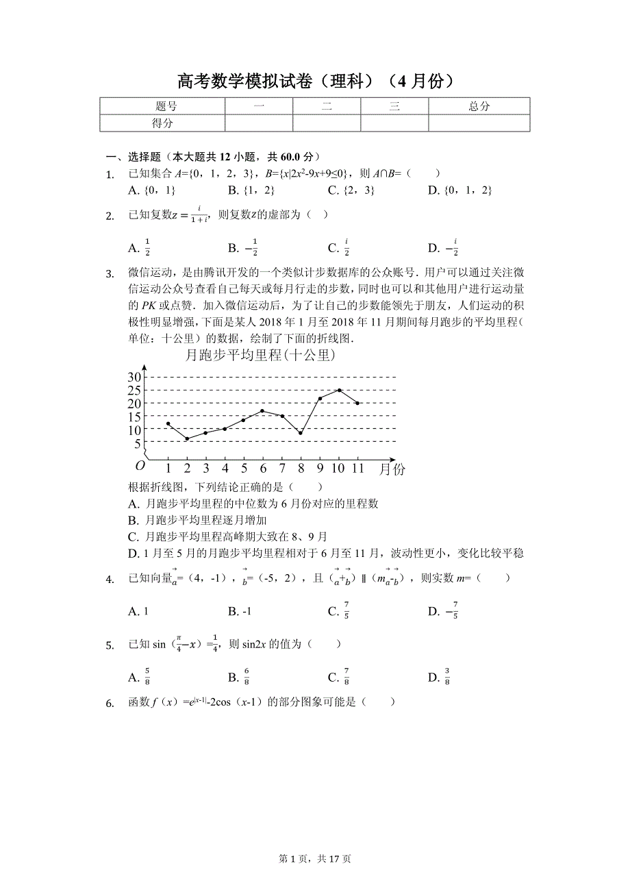 湖南省高考数学模拟试卷（理科）（4月份）_第1页