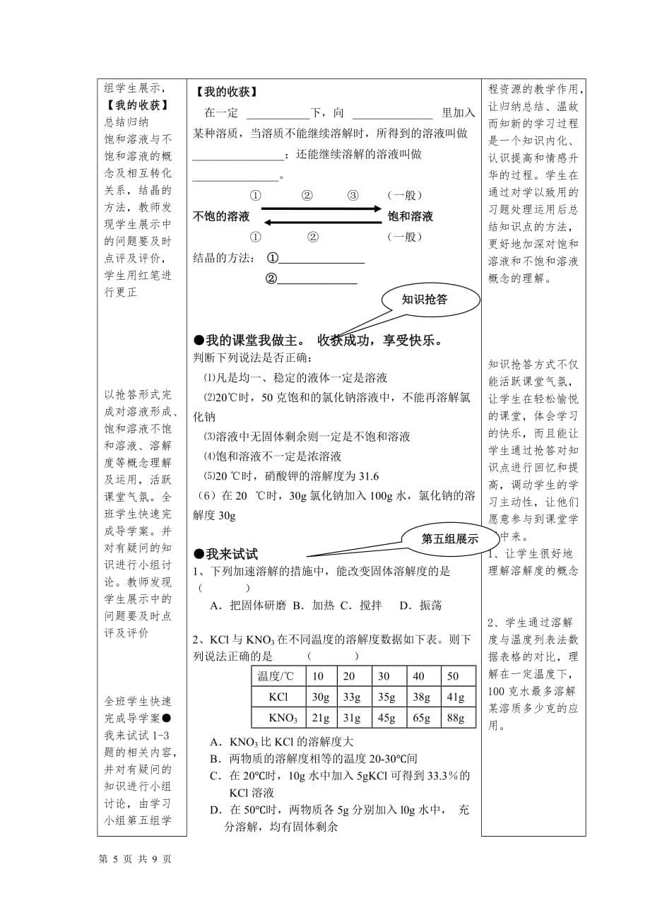 化学下册第九单元 溶液 （复习课）教学设计_第5页