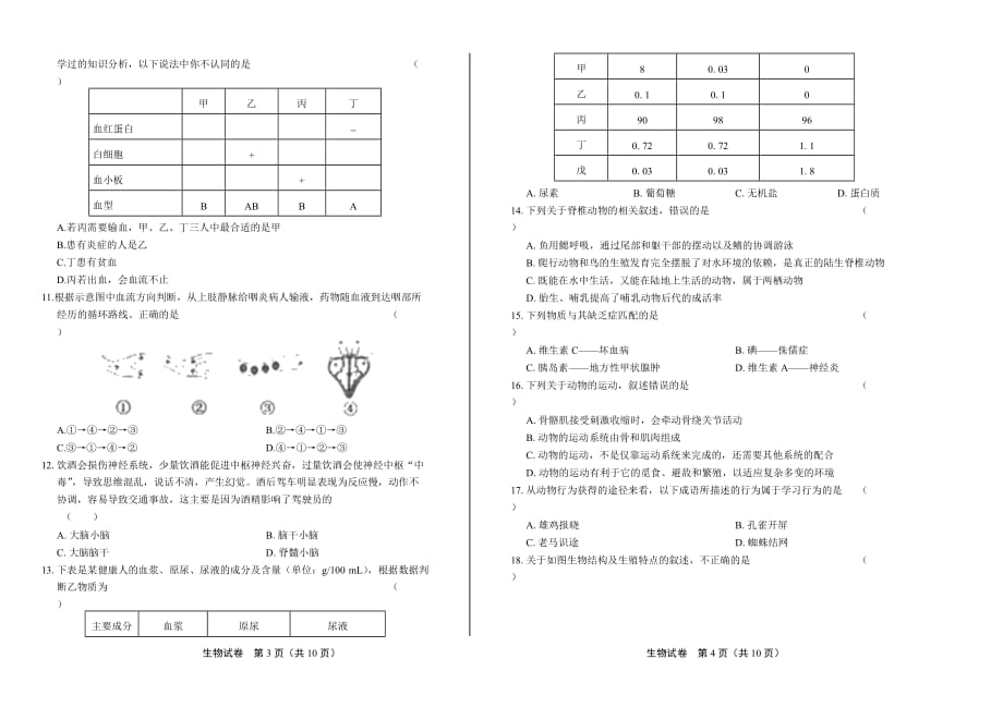 2019年内蒙古赤峰中考生物试卷_第2页