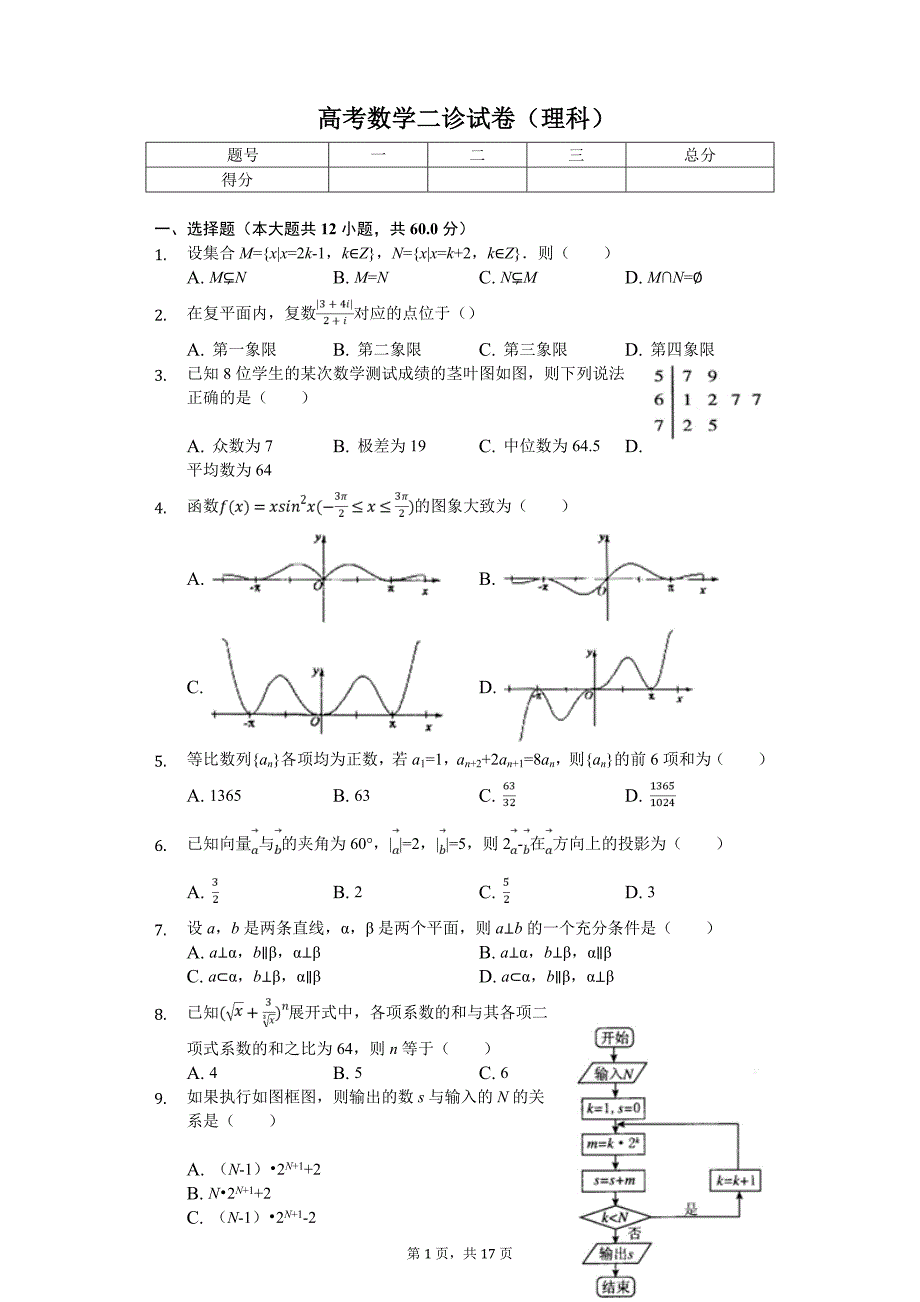 四川省高考数学二诊试卷（理科）_第1页