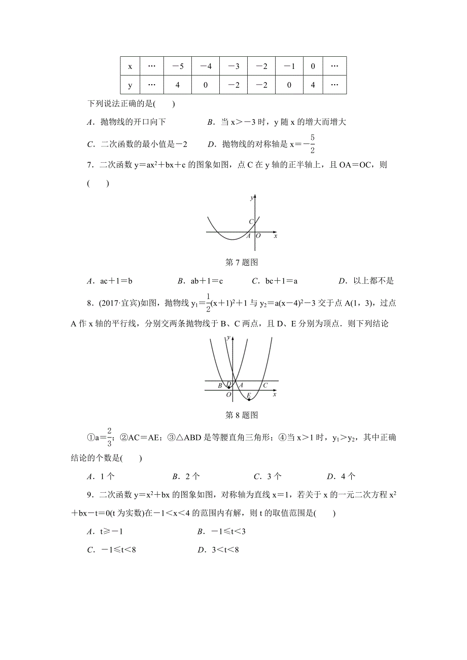 浙江省2018年中考数学总复习阶段检测4　二次函数_7427408.doc_第2页