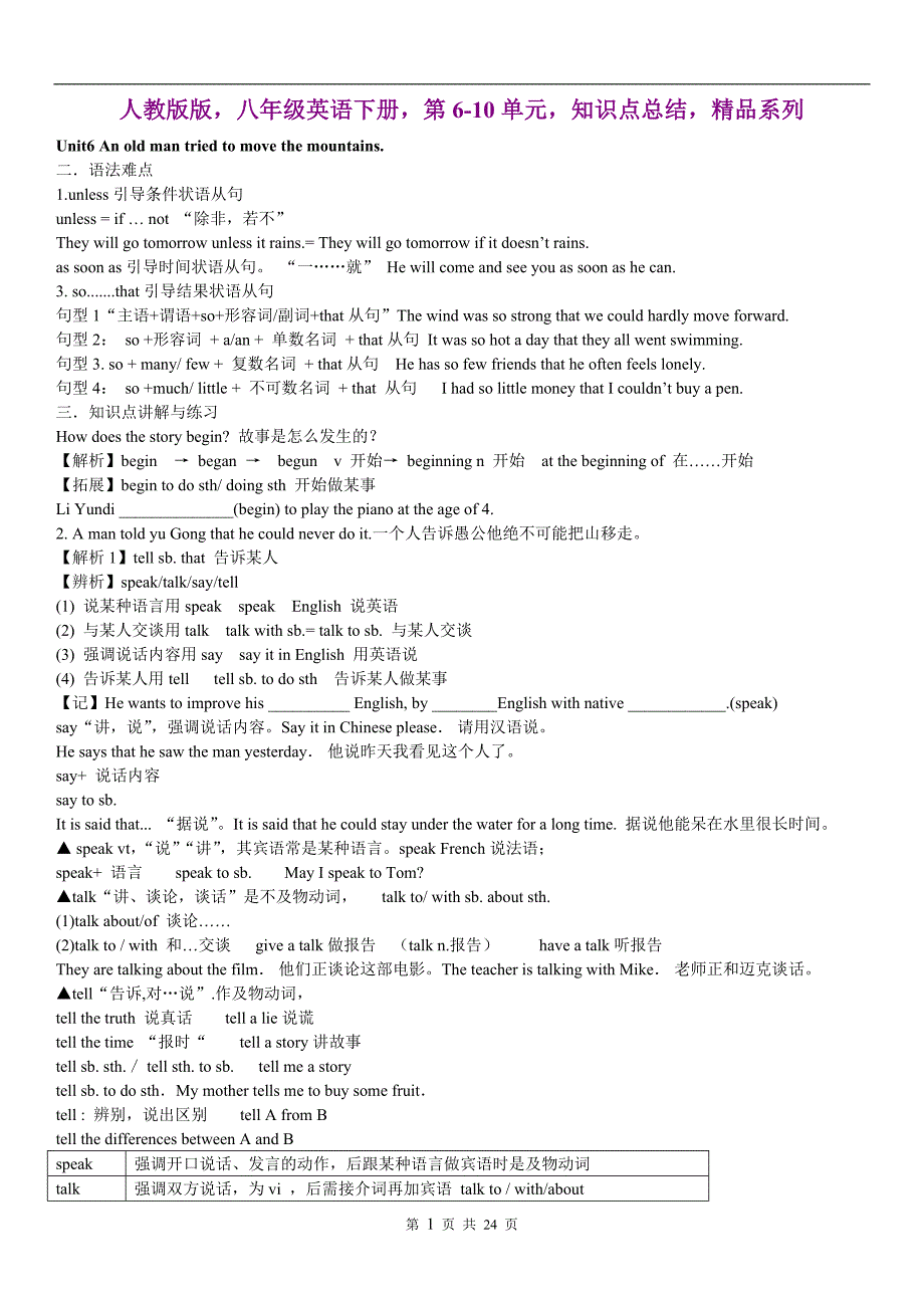 人教版版八年级英语下册第6-10单元知识点总结精品系列_第1页