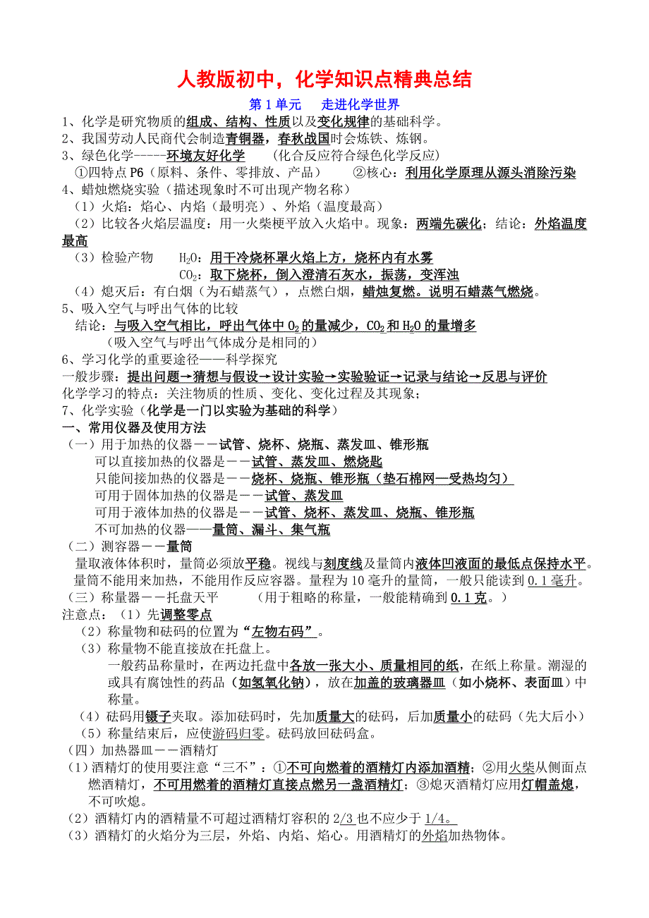 人教版初中化学知识点精典总结_第1页