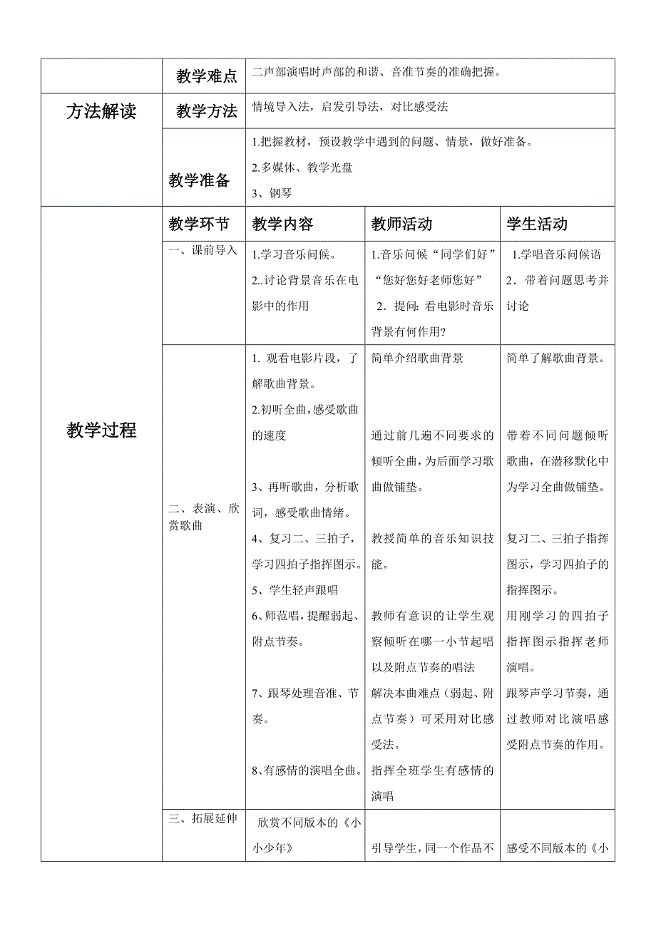 四年级下册音乐教案2.1小小少年人音版（简谱） (1)_第2页