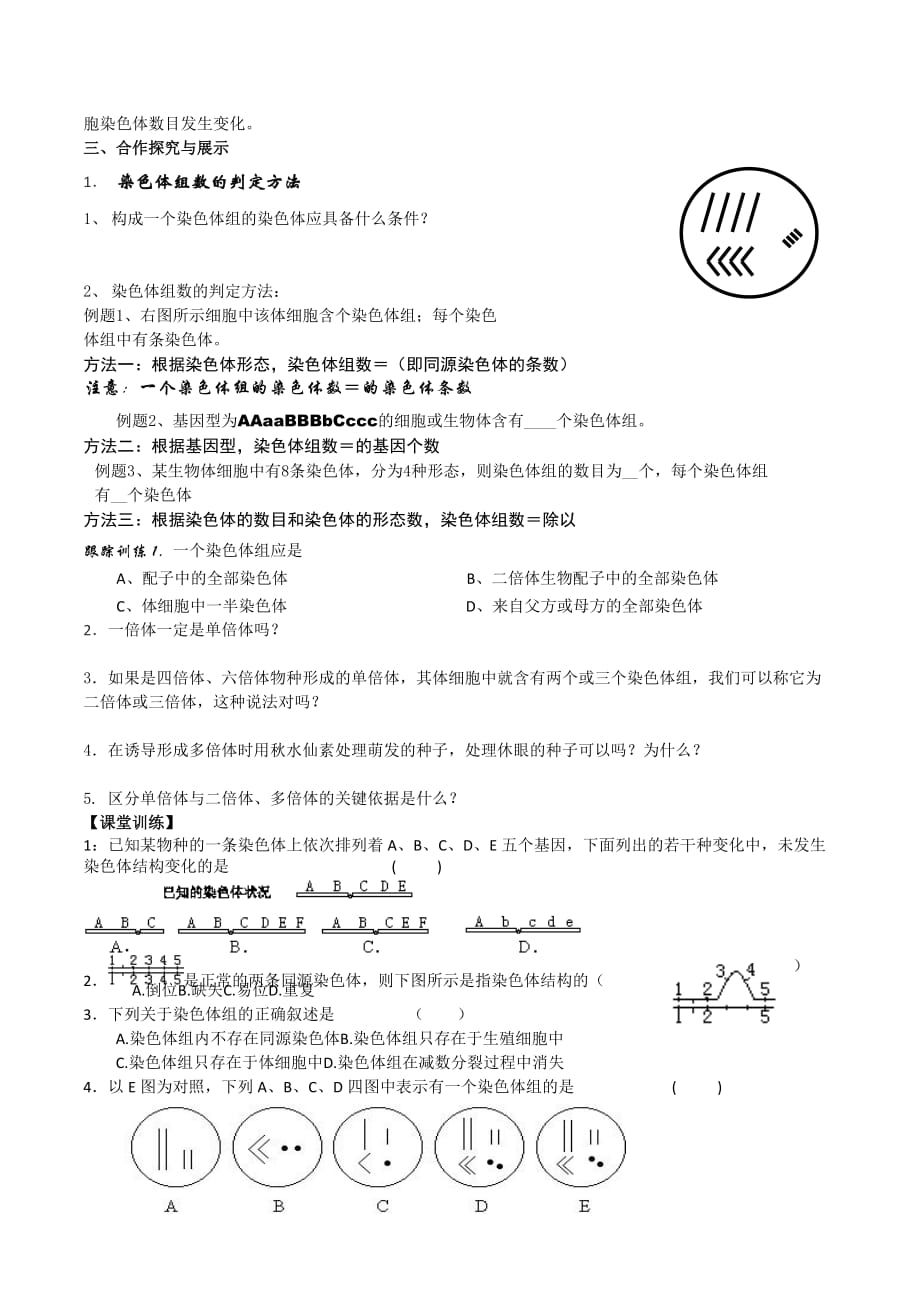山西省忻州市第一中学人教版高中生物必修二第5章第2节《染色体变异》学案 .doc_第2页