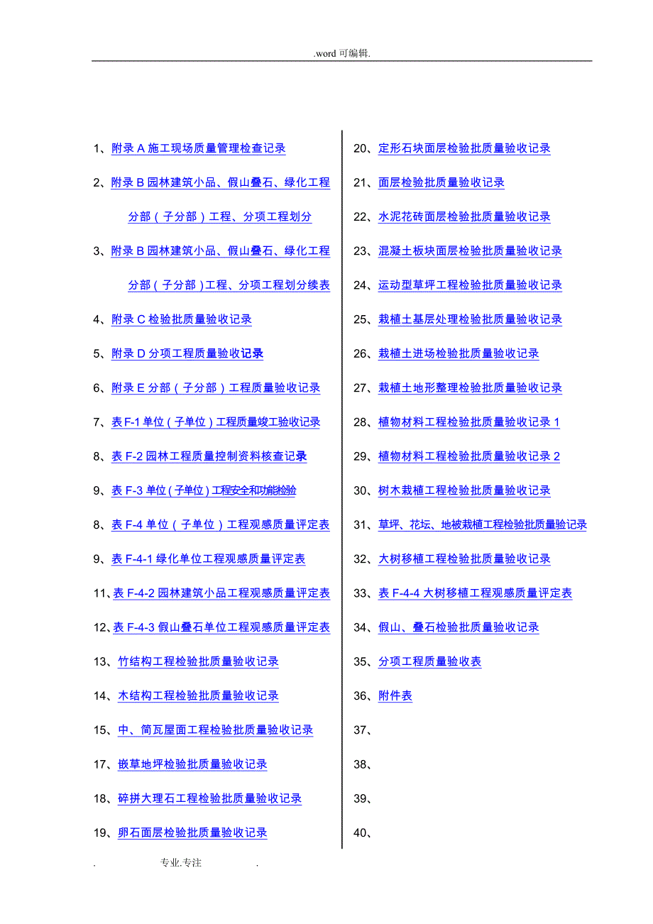 园林绿化工程验收标准检验批表格模板_第1页