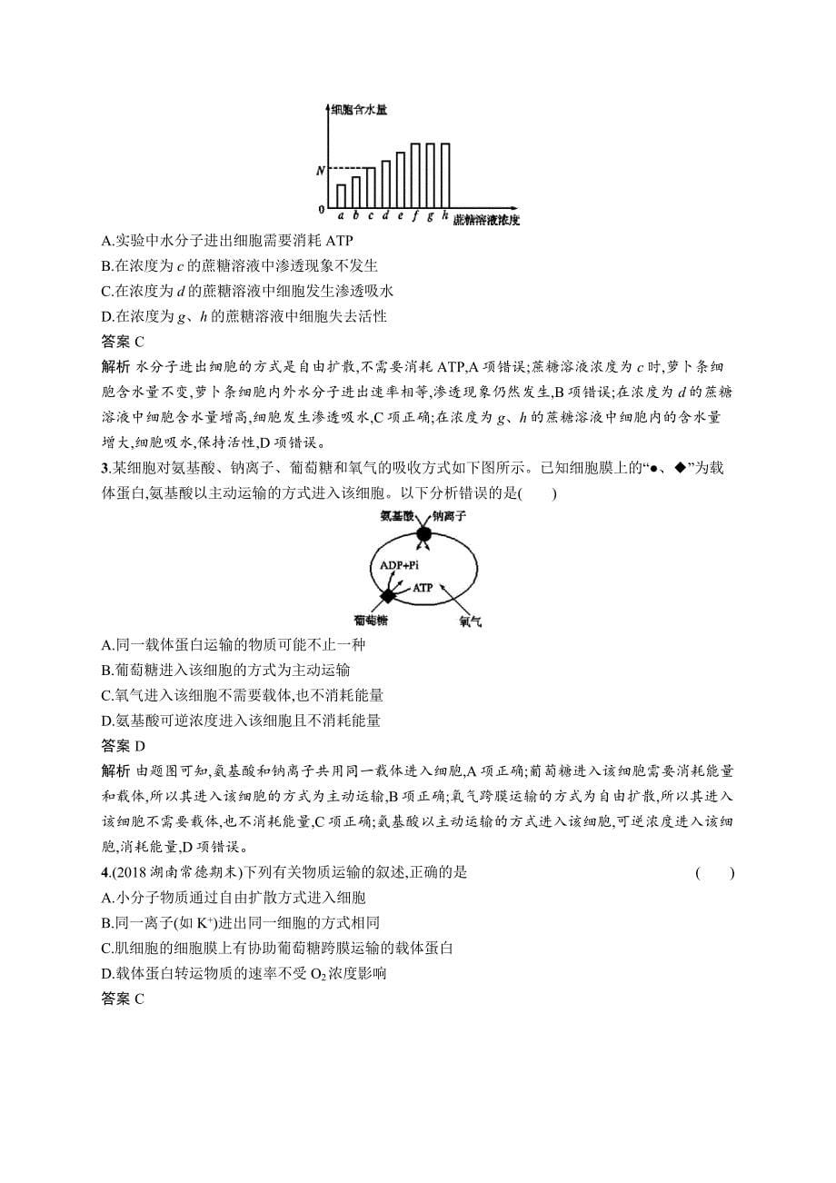 广西高考生物人教一轮复习考点规范练6 物质跨膜运输的实例　物质跨膜运输的方式 Word含解析.docx_第5页