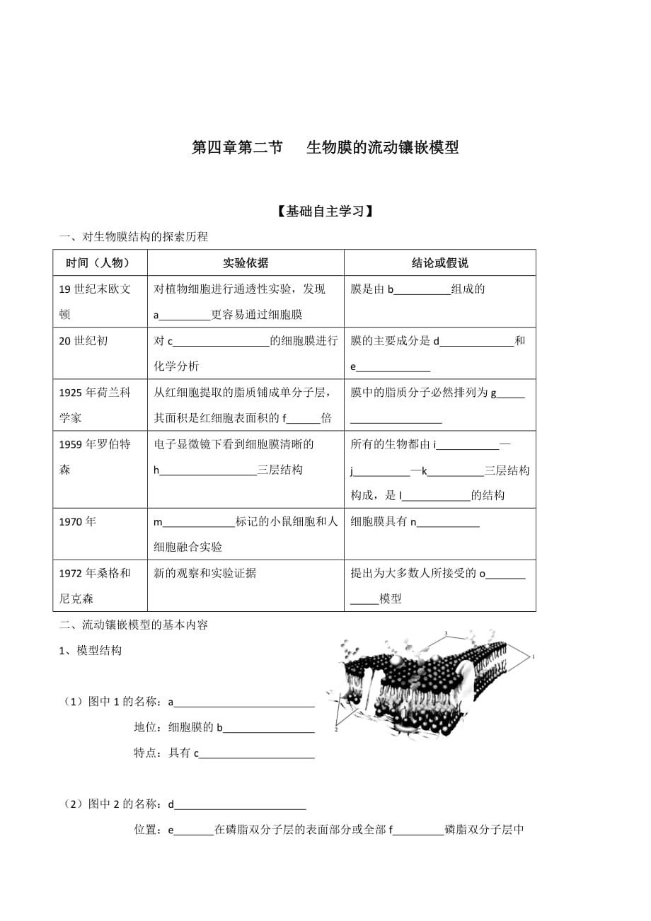 广东省中山市人教版高中生物必修一练习：4.2生物膜的流动镶嵌模型 （1） .doc_第1页