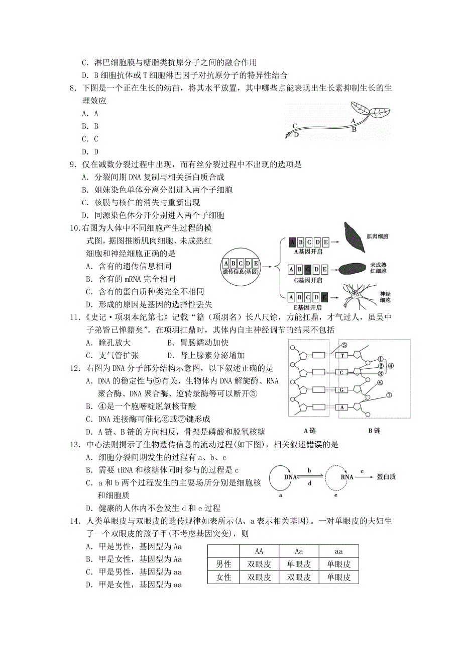 上海市松江区度高三上学期期末质量监控生命科学试卷 Word版含答案.doc_第2页