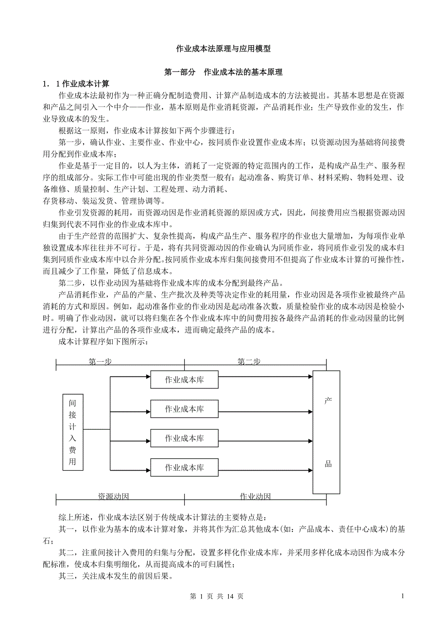 （成本管理）作业成本法原理与应用模型_第1页