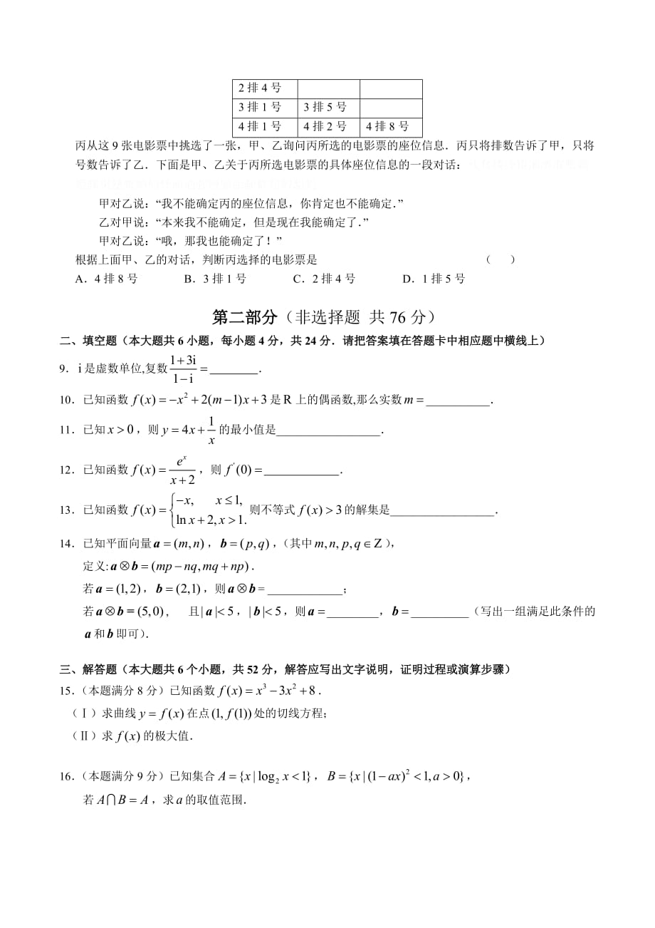 北京市东城区高二下学期期末教学统一检测检测数学文试题Word版无答案.doc_第2页