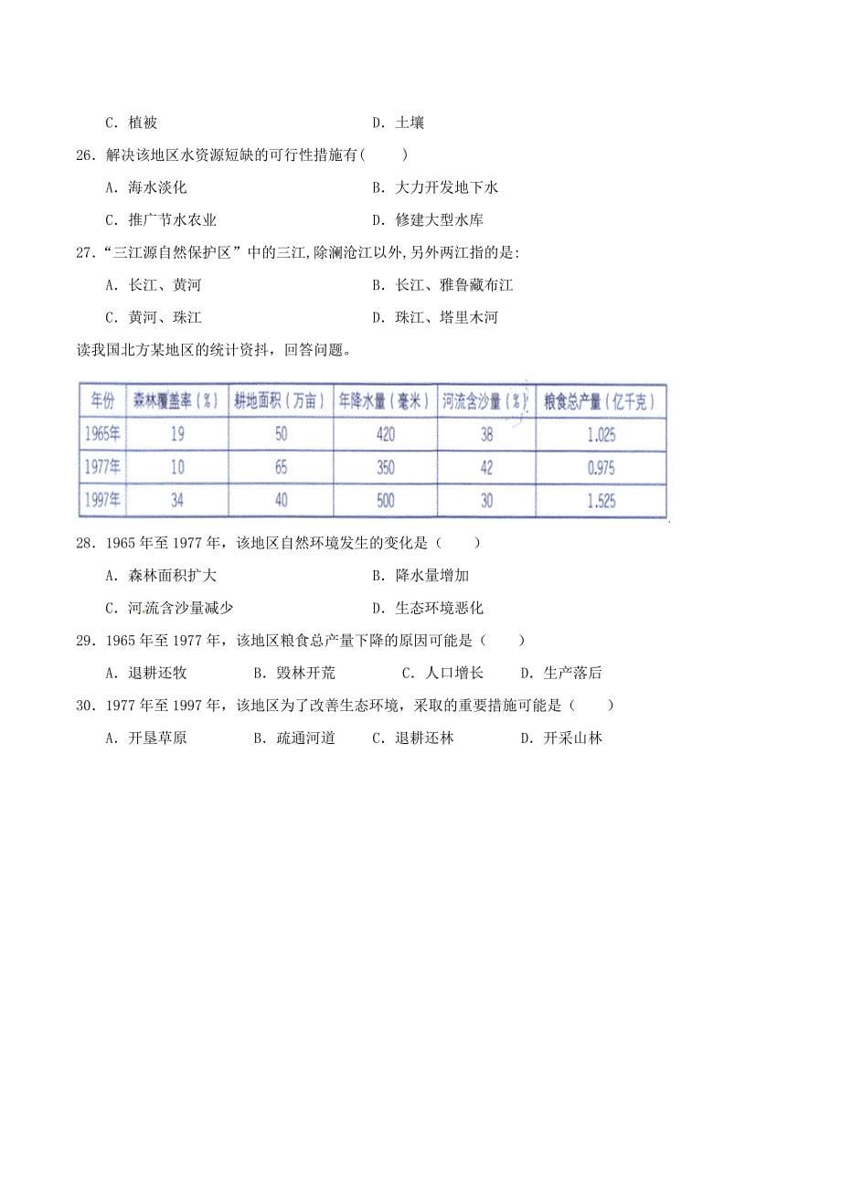 八年级地理下学期期中热身预测卷新人教版.doc_第5页