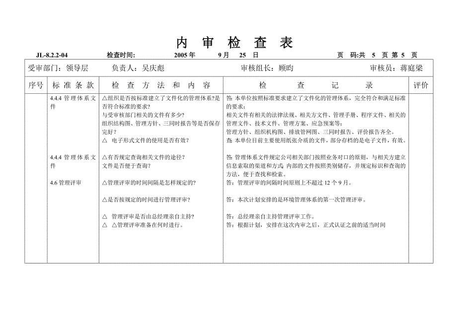 （财务内部审计）管理层内审检查表_第5页