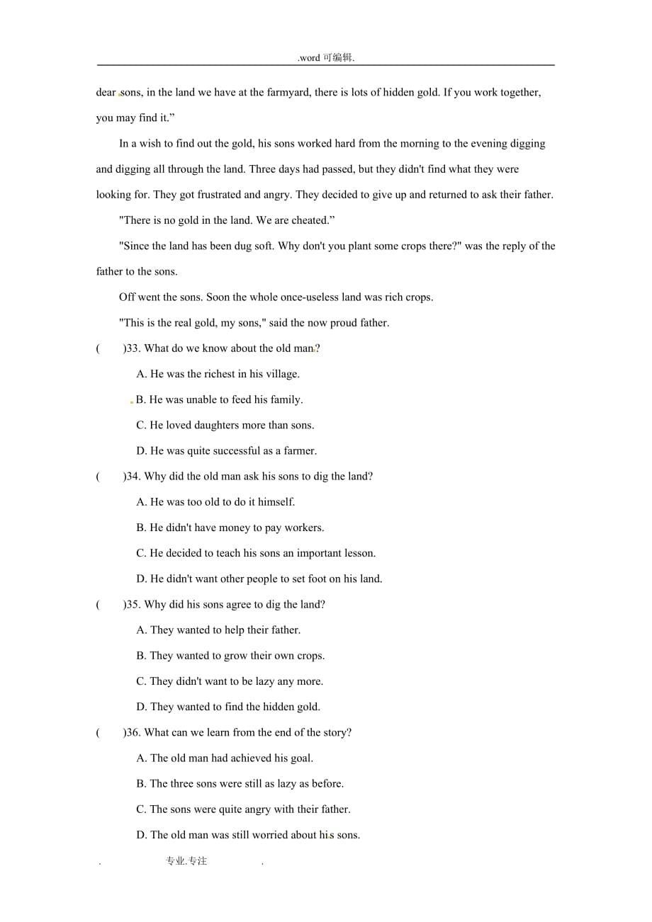 中考英语_阅读理解训练(8)1_第5页