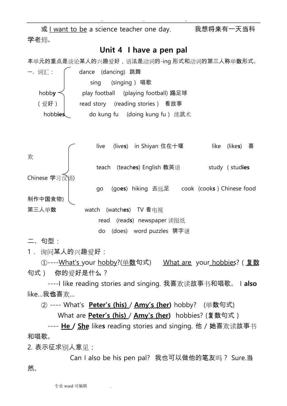 新版PEP小学英语六年级（上册）期末复习知识点归纳_第5页