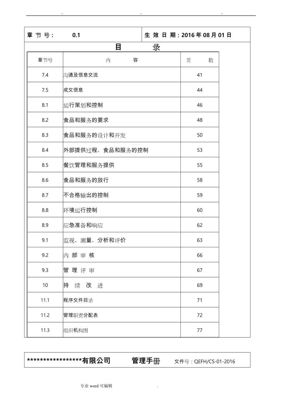 最新版本质量环境食品安全HACCP四合一管理手册范本_第5页