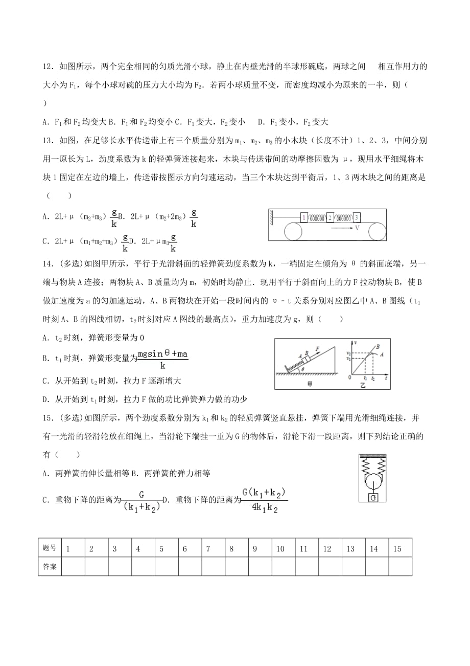 河北省高三上学期物理同步练习2 第二章 相互作用 弹力 Word版缺答案.doc_第3页