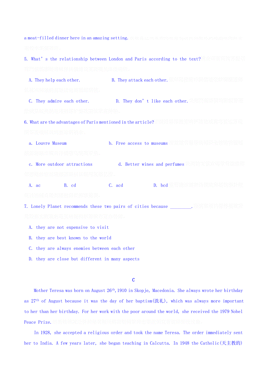 甘肃省兰州高一上学期期中考试英语试题 Word版含答案.docx_第4页