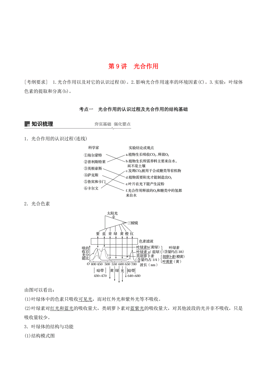 （江苏专用）高考生物新导学大一轮复习第三单元光合作用和细胞呼吸第9讲光合作用讲义（含解析）苏教版.doc_第1页