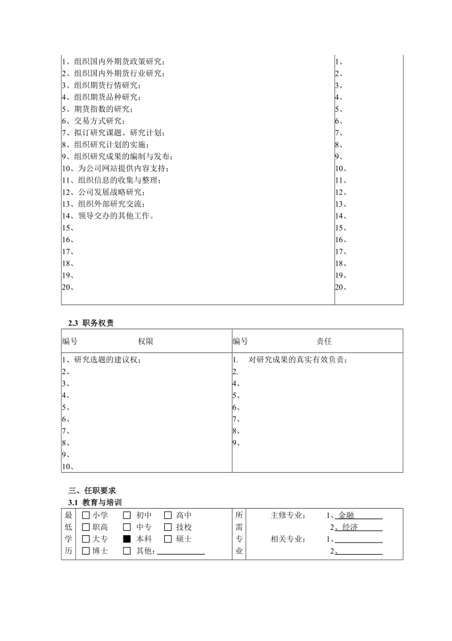 （发展战略）某公司总部业务发展部研究发展主管职务说明书_第2页