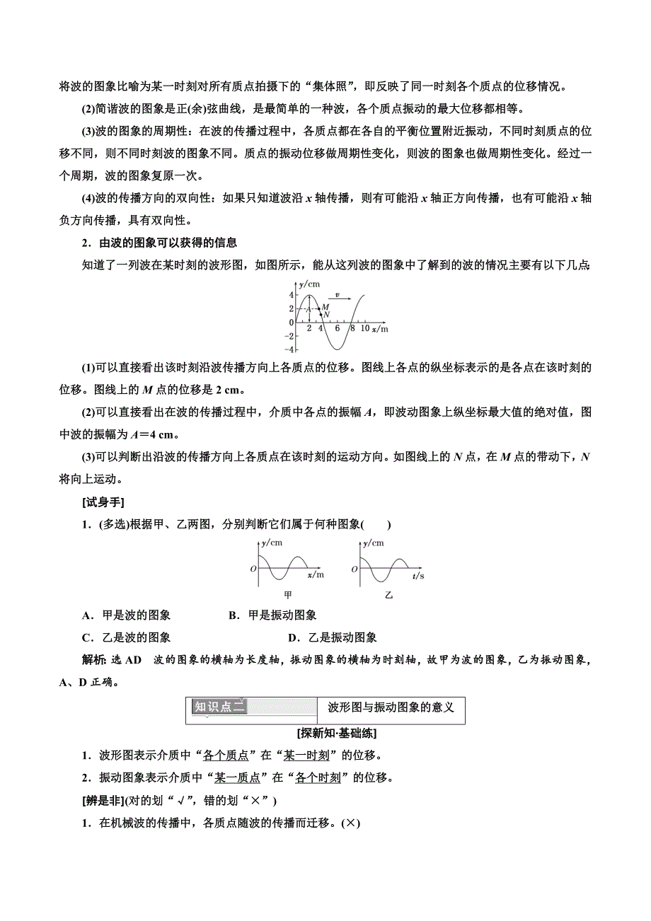 高中物理三维设计人教版选修3-4浙江专版讲义：第十二章 第2节　波的图象 Word版含答案.doc_第2页