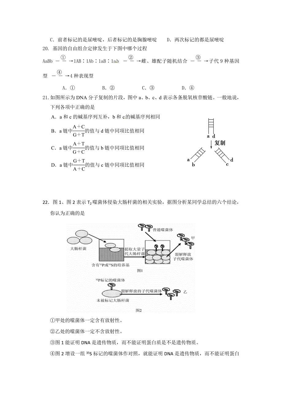 湖北省应城市高三11月第二次周考生物试题 Word版含答案.docx_第5页