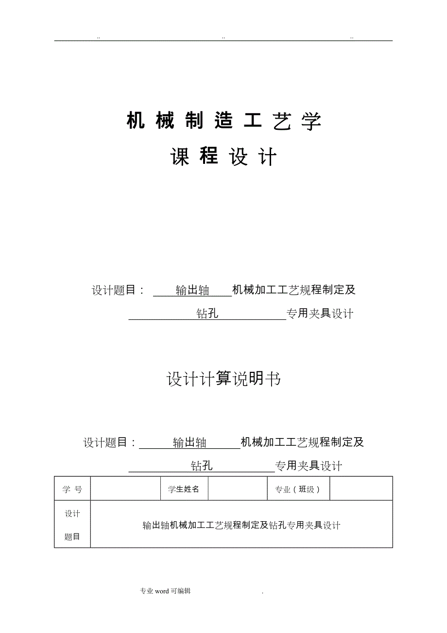 输出轴的机械加工工艺规程与夹具设计说明_第1页