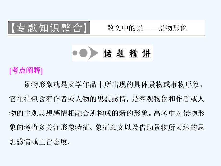 高二语文苏教选修现代散文选读课件：第四专题 专题知识整合 散文中的景——景物形象 .ppt_第1页