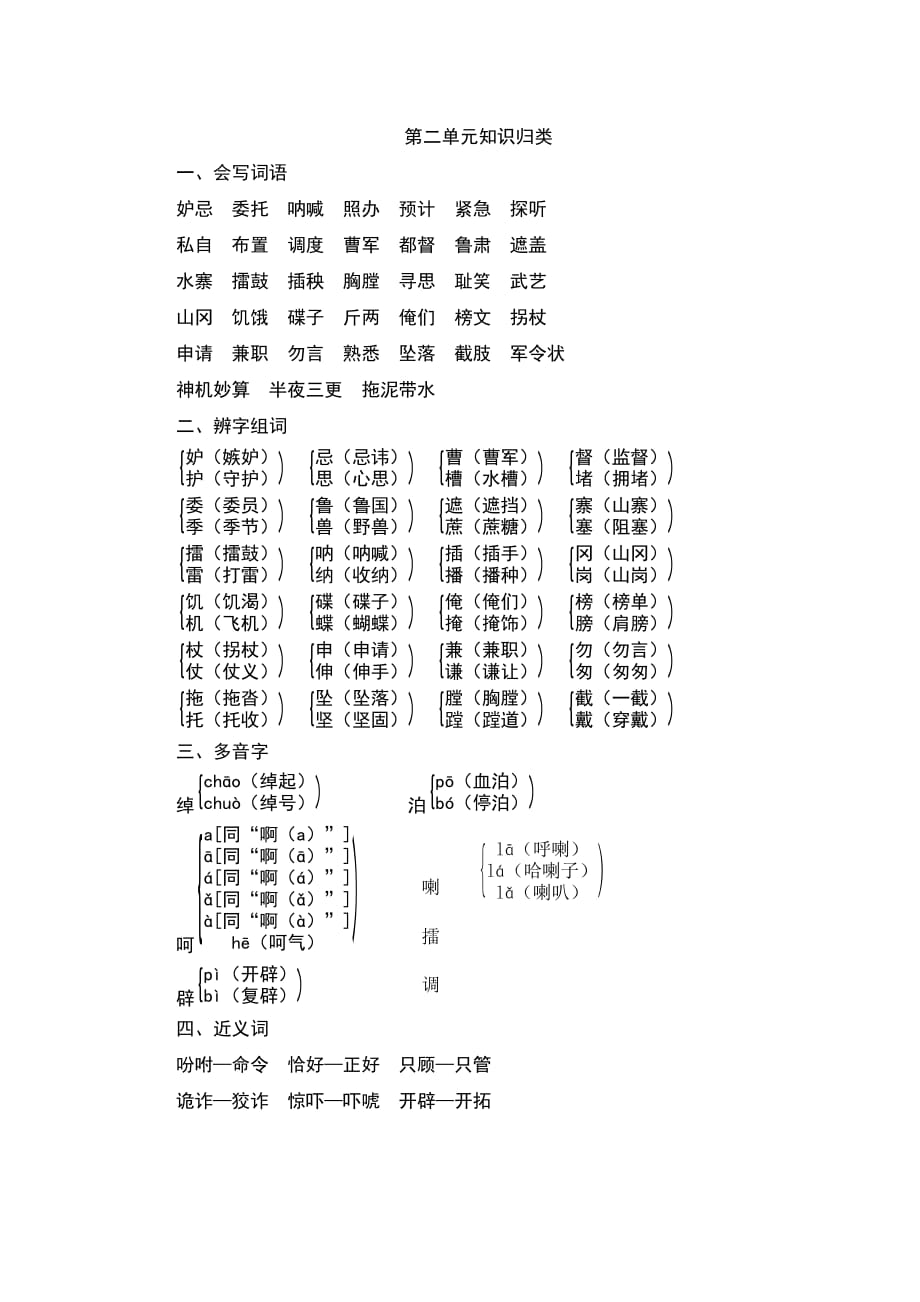 人教部编版五年级下册语文第二单元知识归类_第1页