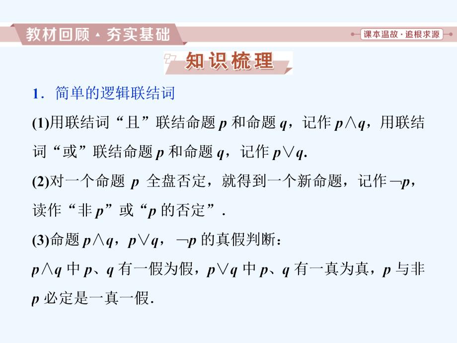 高考数学（文科）江苏1轮复习课件：第1章 集合与常用逻辑用语 3 第3讲　简单的逻辑联结词、全称量词与存在量词 .ppt_第2页