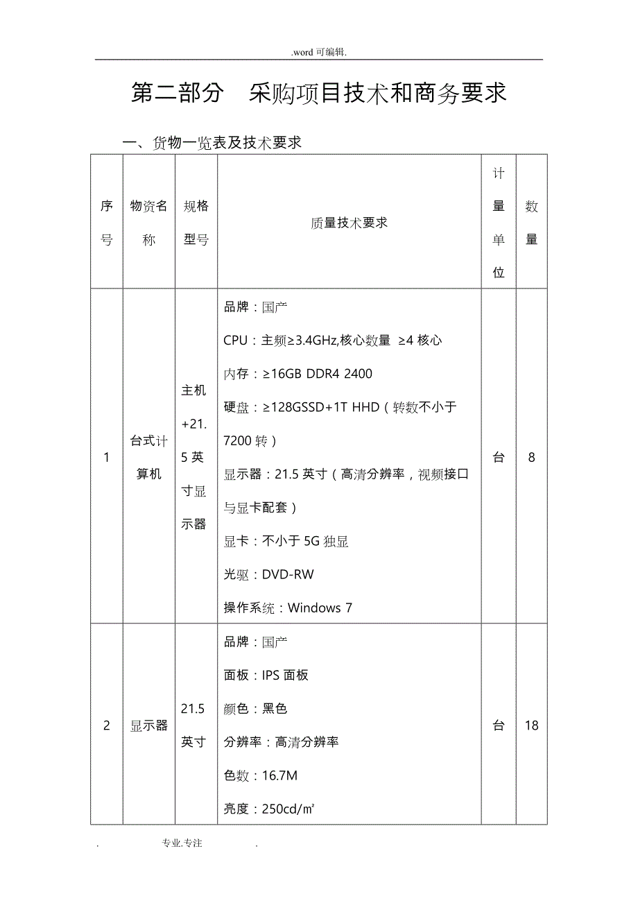 采购项目技术和商务要求内容_第1页