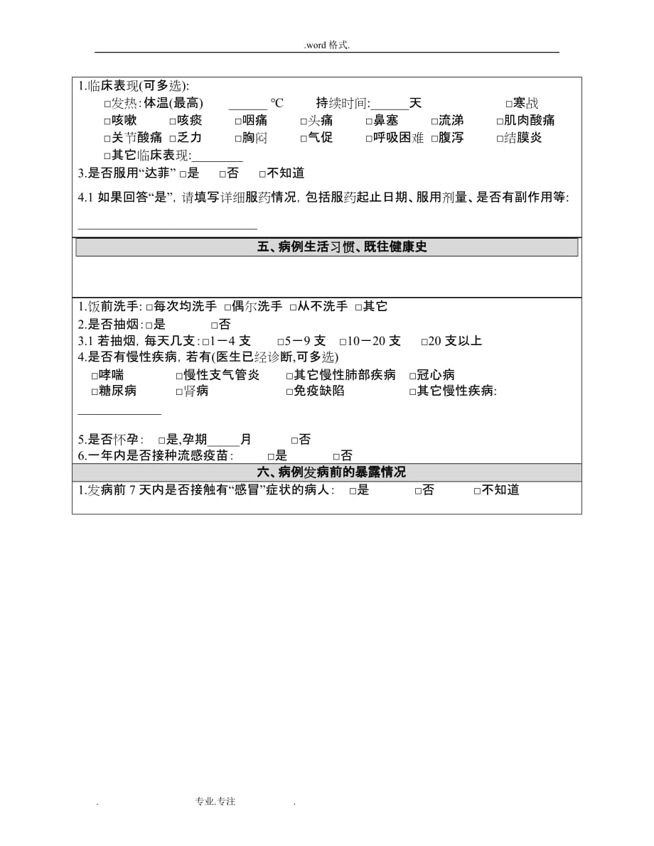 人感染H7N9禽流感调查表_第2页