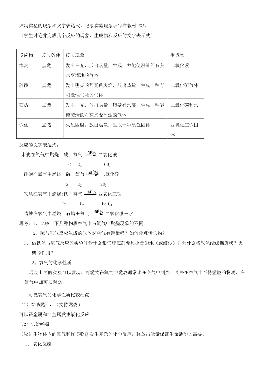 九年级化学全册第三单元3.3性质活泼的氧气教案1鲁教版.doc_第2页