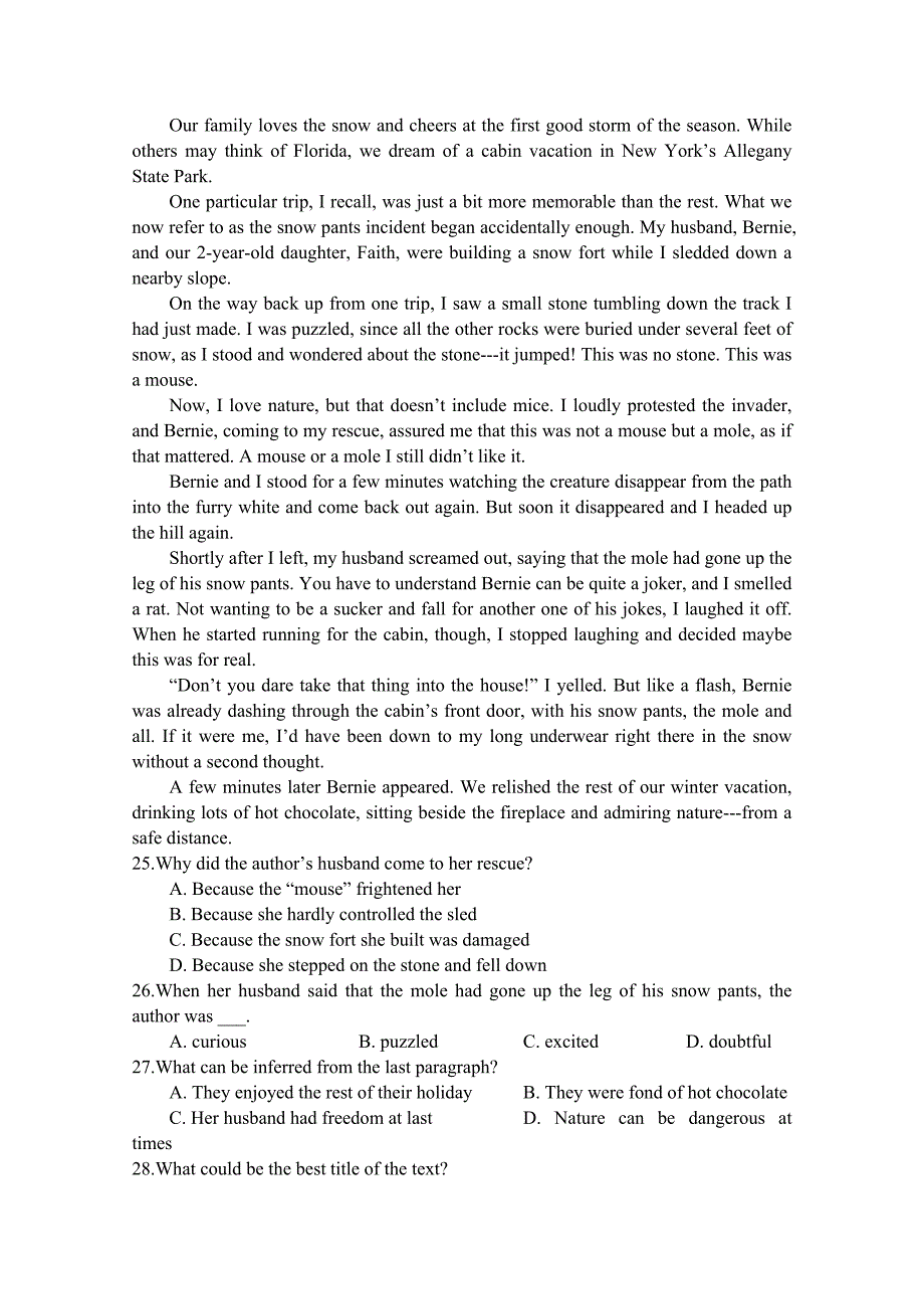 四川省射洪县射洪中学高三上学期开学考试（应）英语试题 Word版缺答案.doc_第4页