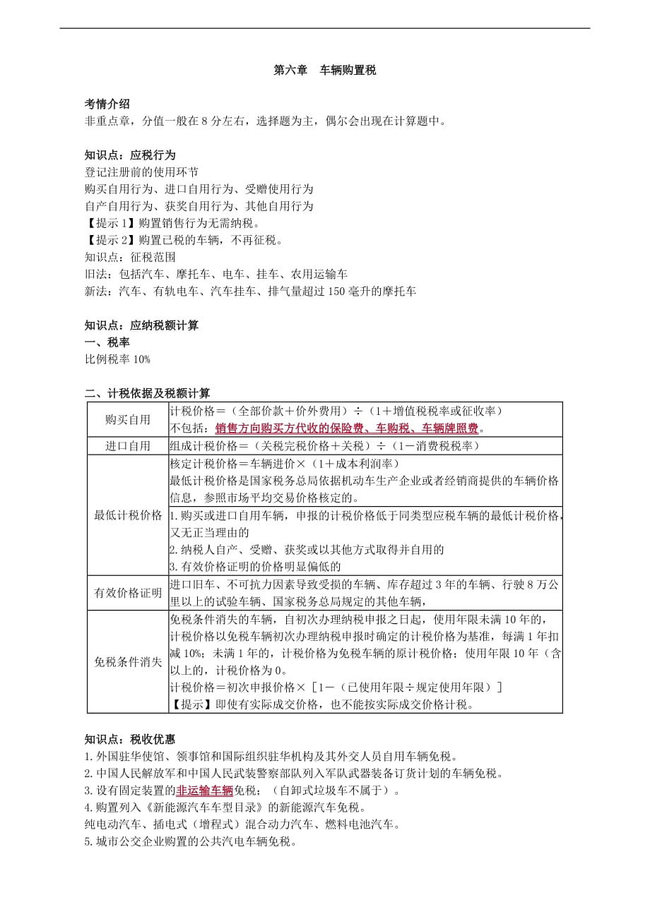 2019年税务师考试辅导：税法 第六章　车辆购置税_第1页