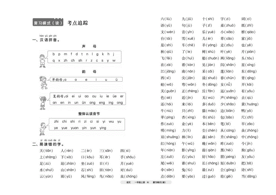 一年级语文上册素材 复习模式考点追踪部编版_第1页