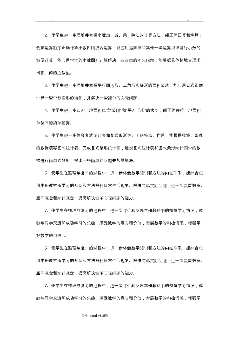 苏版五年级数学（上册）各单元复习重难点_第3页