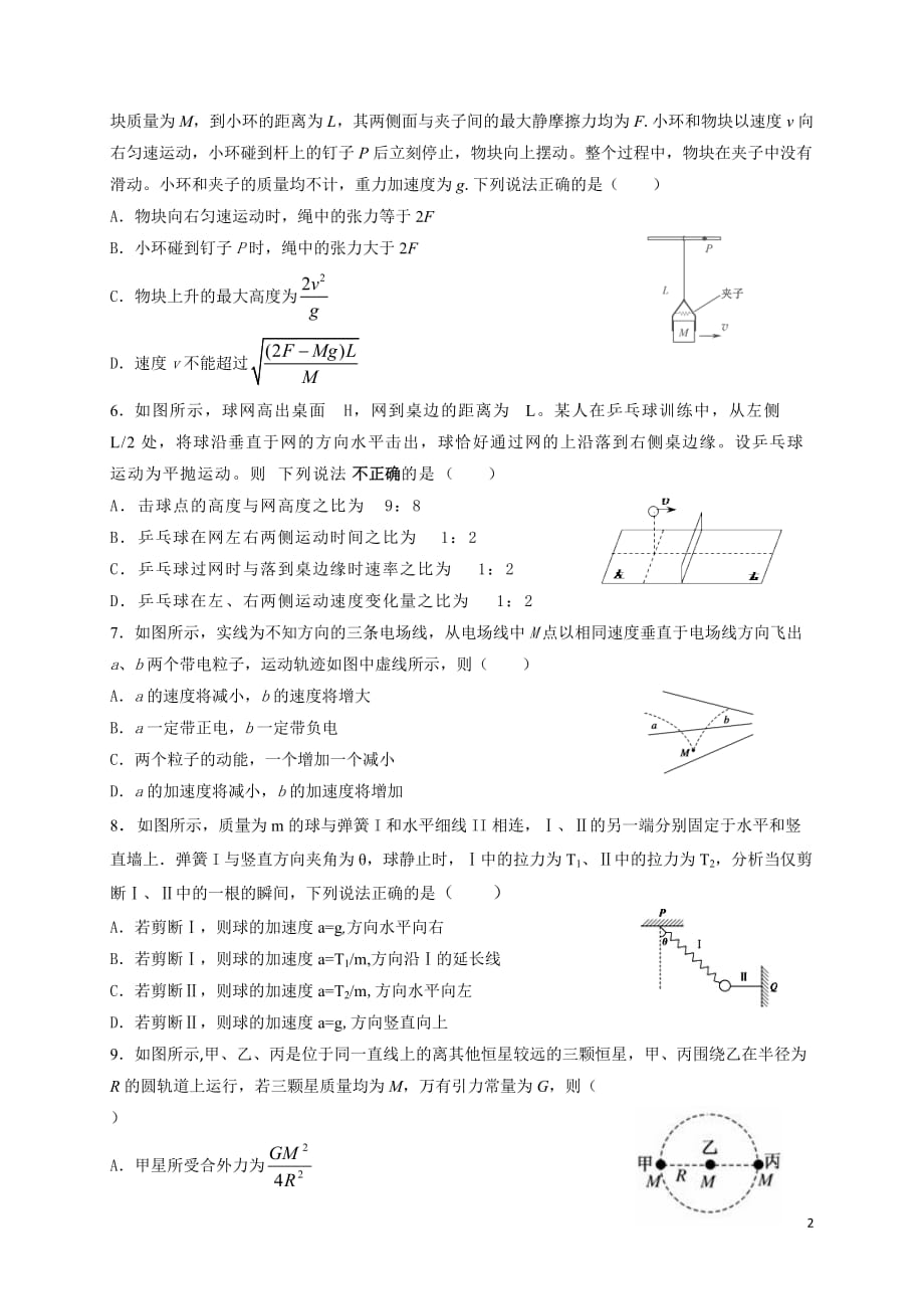 2018-2019学年黑龙江省高二上学期开学考试物理试题（Word版）_第2页