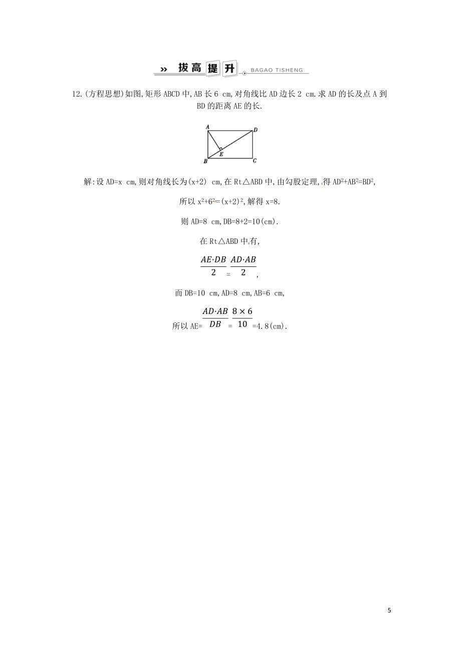 八年级数学下册第19章矩形菱形与正方形19.1矩形1.矩形的性质练习新华东师大.doc_第5页