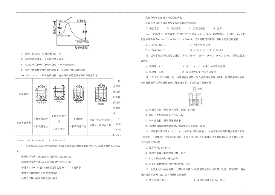 吉林省蛟河实验高中高一化学下学期期中试题.doc_第2页