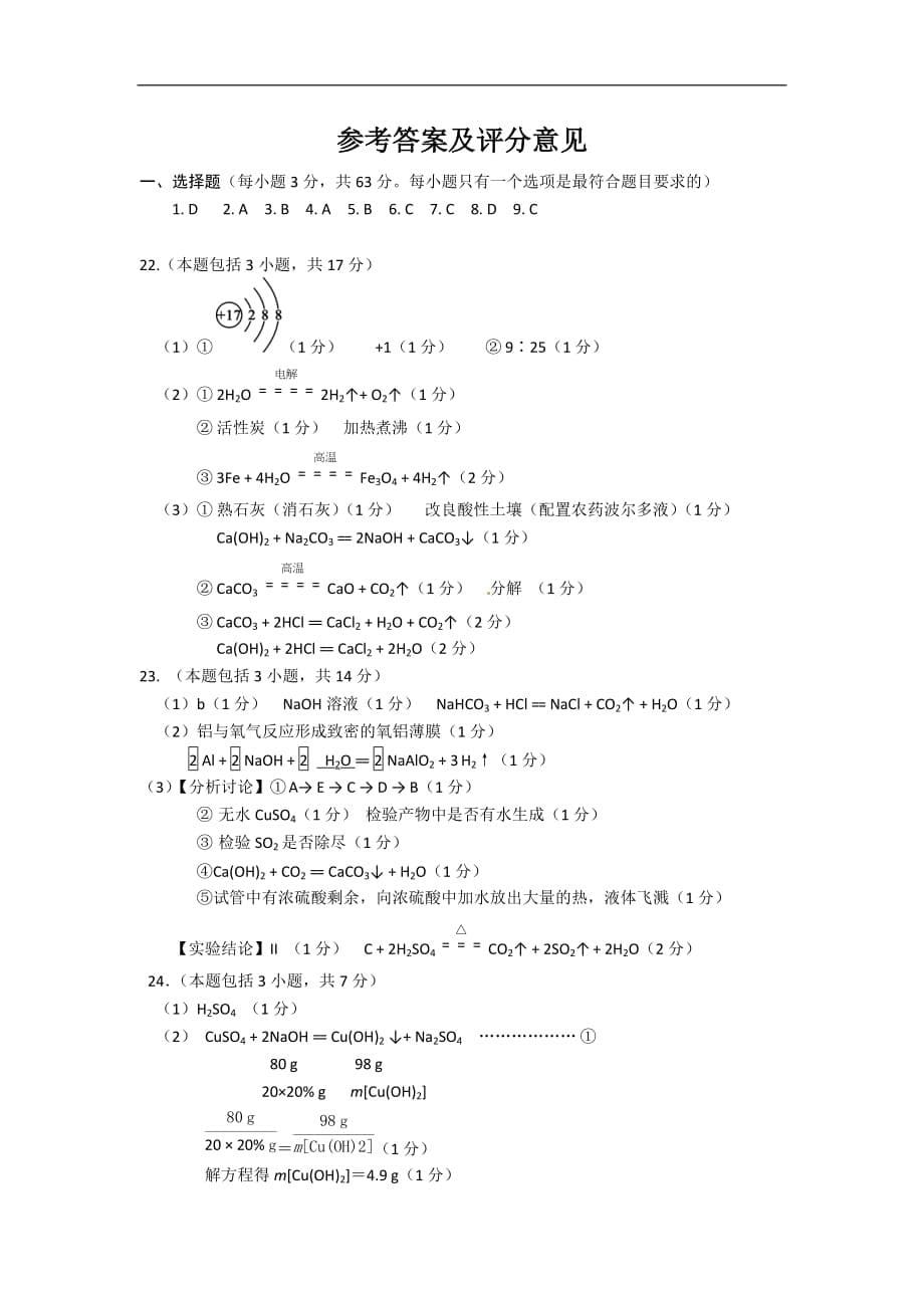 四川绵阳2020中考化学综合模拟测试卷（含答案）_第5页
