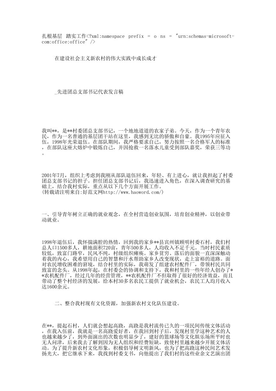 先进团总支部书记代表 发言稿_第1页