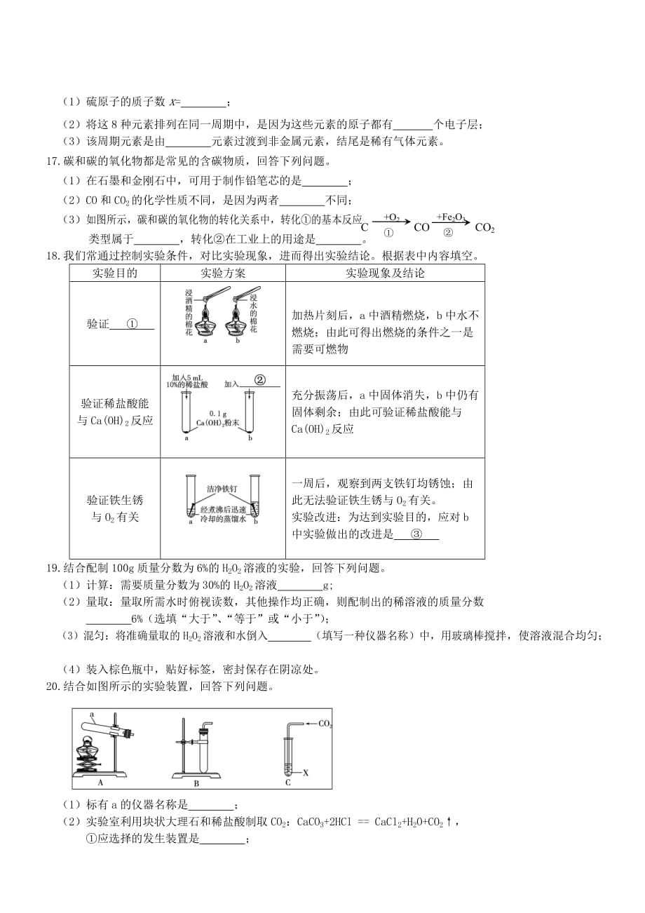 吉林长春2020.中考化学综合模拟测试卷（含答案）_第3页