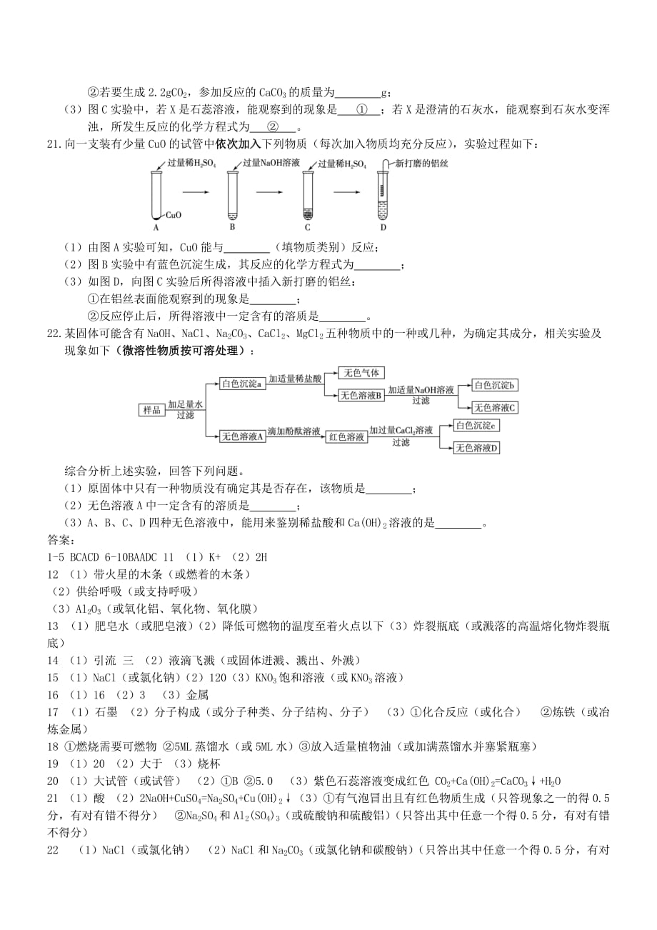 吉林长春2020.中考化学综合模拟测试卷（含答案）_第4页