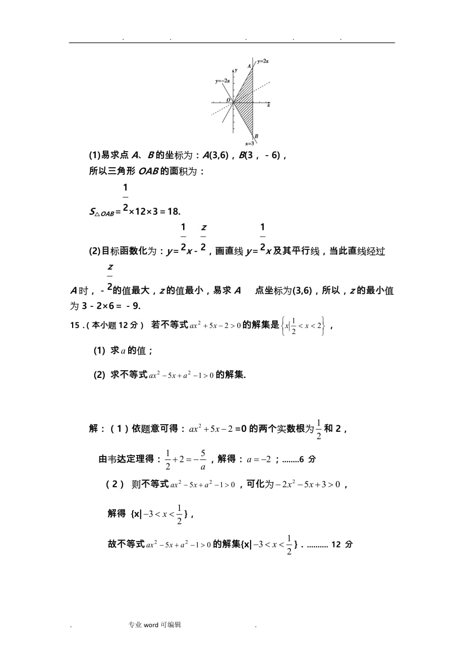 高中数学必修五不等式过关测试题_与答案_第3页