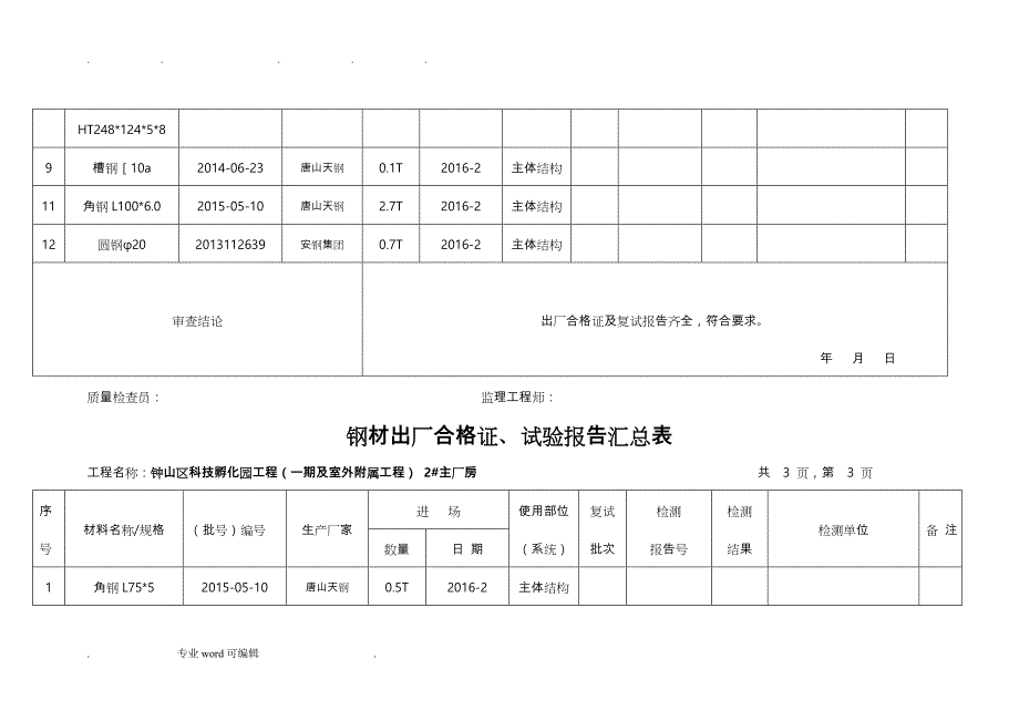 钢材出厂合格证、试验报告汇总表(2_楼)_第4页