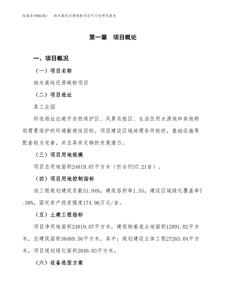 纳米高纯还原碳粉项目可行性研究报告（参考立项模板）.docx_第1页