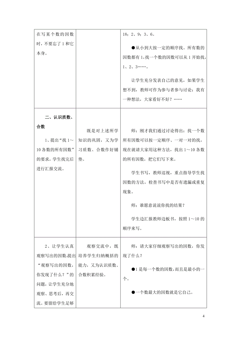 四年级数学上册五倍数和因数5.4.1认识因数质数合数教学设计冀教.doc_第4页